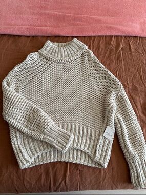 Free People Cream Chunky Turtleneck Sweater